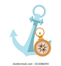 anchor and compass marine navigation retro icon vector illustration design