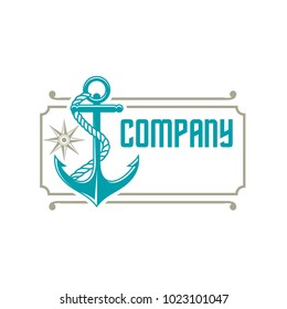 Anchor And Compass Rose Coastal Logo Vector