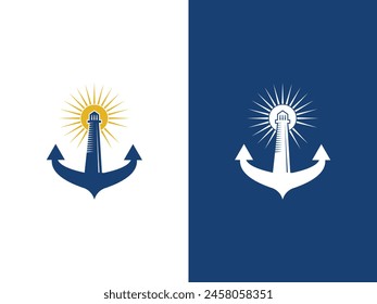 anchor concept lighthouse logo design vector illustration