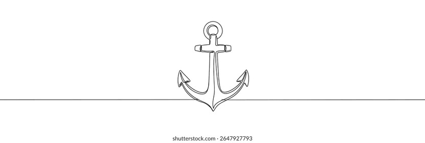Ancorar desenho contínuo de uma linha. Símbolo da âncora do navio ou barco. Ilustração vetorial.