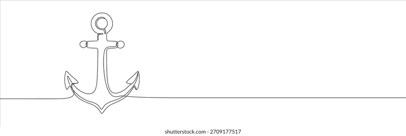 Anchor continuous one line drawing. Ship or boat anchor symbol. Vector illustration.