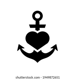 Anchor cross heart glyph. Clipart image isolated on white background