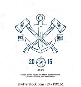 Anchor with crossed axes. Design elements. T-shirt print Vector