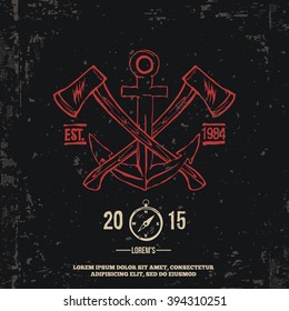 Anchor with crossed axes. Design elements. T-shirt print Vector Illustration