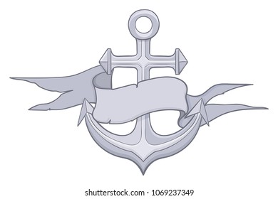 Anchor with decorative ribbon banner. Vector illustration isolated on white background