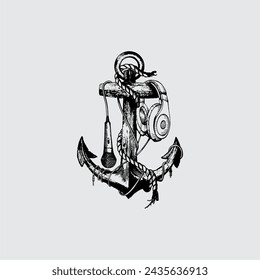 anchor design with a combination of listening musical instruments and mic