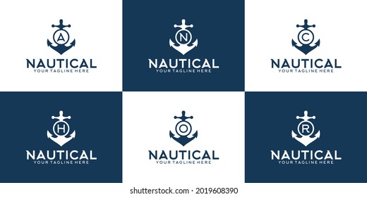 Anchor design logo inspiration set with anchor initials