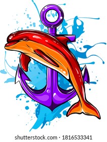 Anchor and dolphin icon vector illustration graphics
