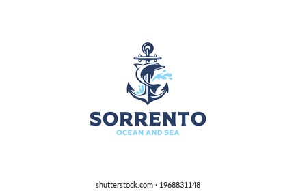 Anchor And Dolphin logo vector icon illustration