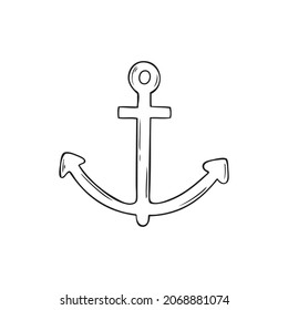 Anchor in doodle style. Hand drawn vector illustration isolated on white background.