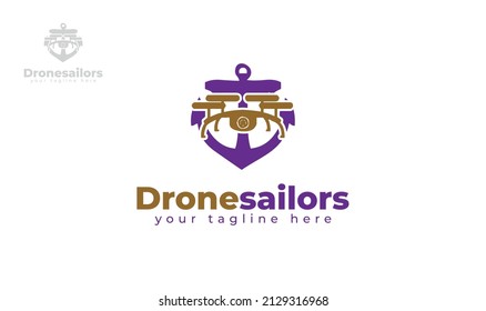 Anchor und Drone Logo Design. Vektorgrafik