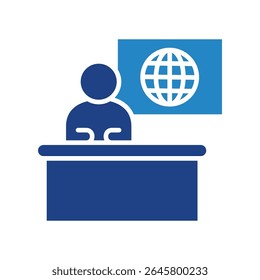 Anchor dual tone blue color mini illustration icon, use for journalist, broadcasting, news and media UI, UX kit, app and web development, digital or print.
