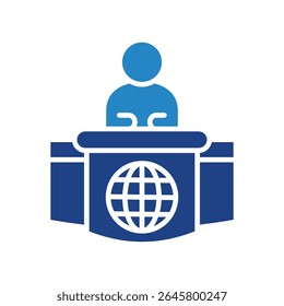 Anchor dual tone blue color mini illustration icon, use for journalist, broadcasting, news and media UI, UX kit, app and web development, digital or print.