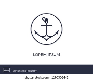 Anchor emblem with circular rope frame. Yacht style design. Nautical sign, symbol. Universal icon. Simple logotype template. Vector illustration.