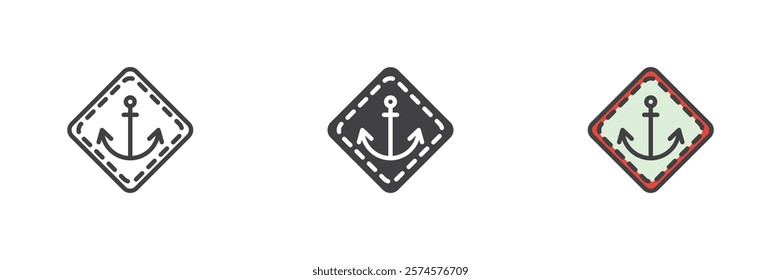 Anchor emblem different style icon set. Line, glyph and filled outline colorful version, outline and filled vector sign. Symbol, logo illustration. Vector graphics