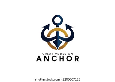 Anchor emblem logo design template, vector illustration