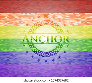 Anchor emblem on mosaic background with the colors of the LGBT flag