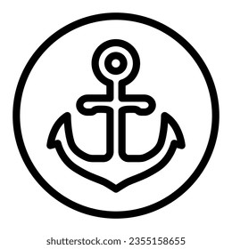 Anchor emblem in round shape line icon, marine concept, Anchor sign on white background, nautical emblem icon in outline style for mobile concept and web design. Vector graphics