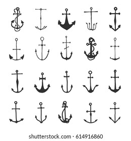 Anchor engraved vintage in old hand drawn or tattoo style, drawing for marine, aquatic or nautical theme, wood cut