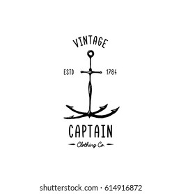 Anchor engraved vintage in old hand drawn or tattoo style, drawing for marine, aquatic or nautical theme, wood cut