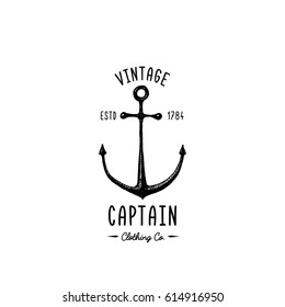 Anchor engraved vintage in old hand drawn or tattoo style, drawing for marine, aquatic or nautical theme, wood cut