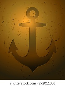Anchor Engraving in a Golden Background, Vector Illustration. 