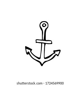 
Anchor, equipment for sailors, for maintenance of the vessel. Souvenir from rest on the sea. Isolate on a white background. Vector image in doodle style. Elements for design.