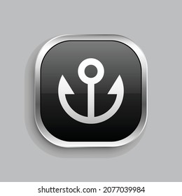 anchor fill icon design. Glossy Button style rounded rectangle isolated on gray background. Vector illustration