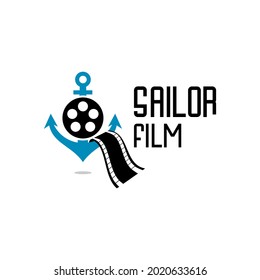 anchor and film roll icon vector on white background, sailor film illustration design