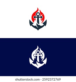 anchor with fire logo vector illustration template design