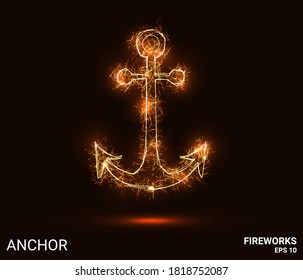 Anchor fireworks. The anchor consists of sparks and fire. Festive bright fireworks. Decorative element for celebrations and holidays. Vector illustration.