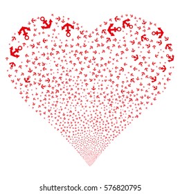 Anchor fireworks with heart shape. Vector illustration style is flat red iconic symbols on a white background. Object valentine heart organized from random icons.