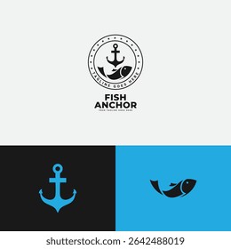 Anchor and fish logo vector icon illustration