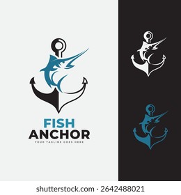 Anchor and fish logo vector icon illustration