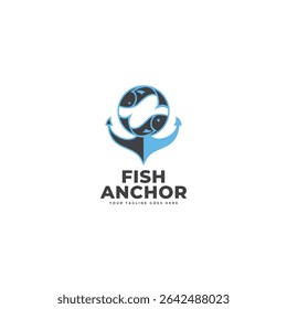 Anchor and fish logo vector icon illustration