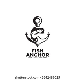 Anchor and fish logo vector icon illustration