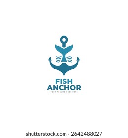 Anchor and fish logo vector icon illustration