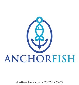 anchor fish sea flat minimalist logo design