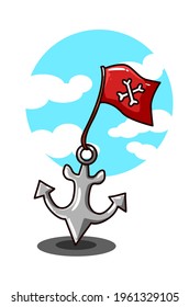 Anchor with flag illustration hand drawing vector