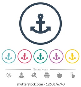 Anchor flat color icons in round outlines. 6 bonus icons included.