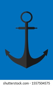 Anchor flat icon. Anchor black symbol isolated on blue background. Stock vector illustration.
