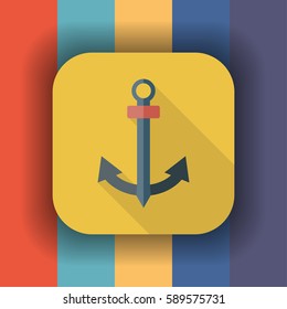 anchor flat icon with long shadow, vector illustration 