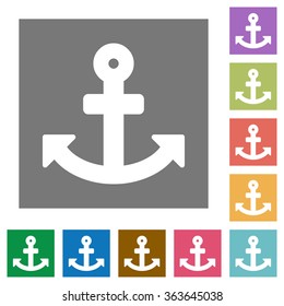 Anchor flat icon set on color square background.
