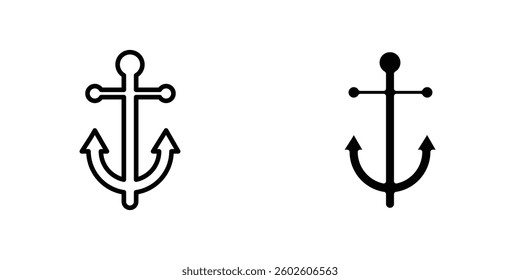 Anchor flat Icons in line outline and flat solid style on white background