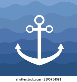 Anchor flat illustration with ocean background. Vector sea logo for print.