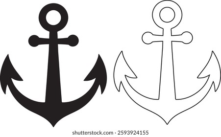 Anchor Flat And Outline Icon Design On Background
