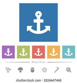 Anchor flat white icons in square backgrounds. 6 bonus icons included.