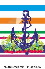 Anchor with flower graphic design vector art