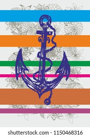 Anchor with flower graphic design vector art