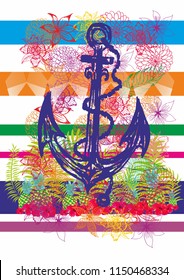 Anchor with flower graphic design vector art